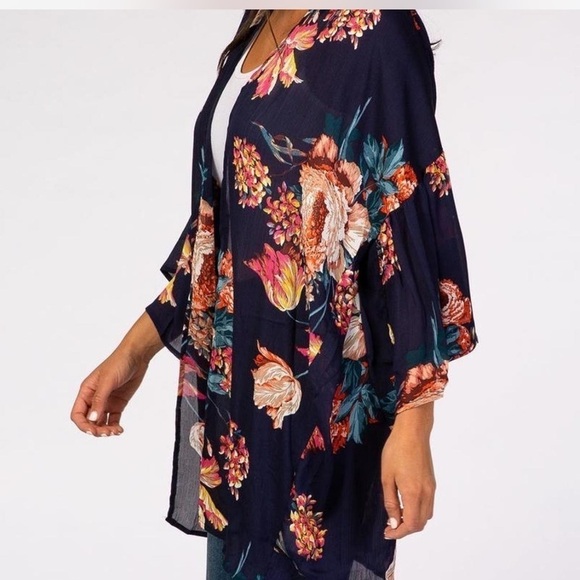 Umgee Other - Umgee Floral Spring Bloom Cocoon Kimono Long Cardigan Wrap oversized Navy sz M/L